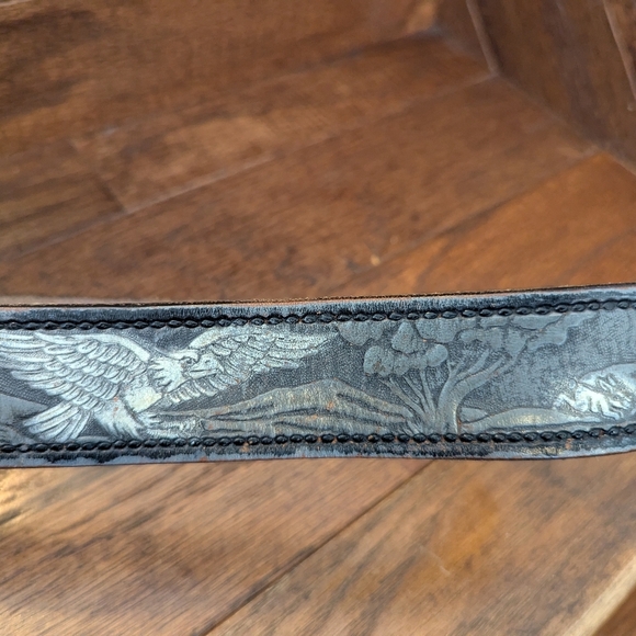Brushy Creek Embossed Distressed Gray Leather Eagle Belt Sz 32 - Picture 7 of 13